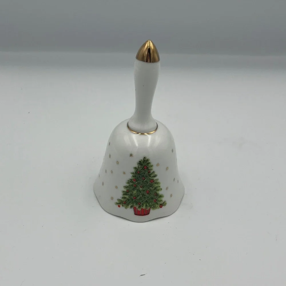 George Good Japan Christmas Tree Bell‎ White Gold Tone Handle Holiday Decor